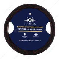 18" Crystal Stitched Leather Steering Wheel Cover - Red Stitching