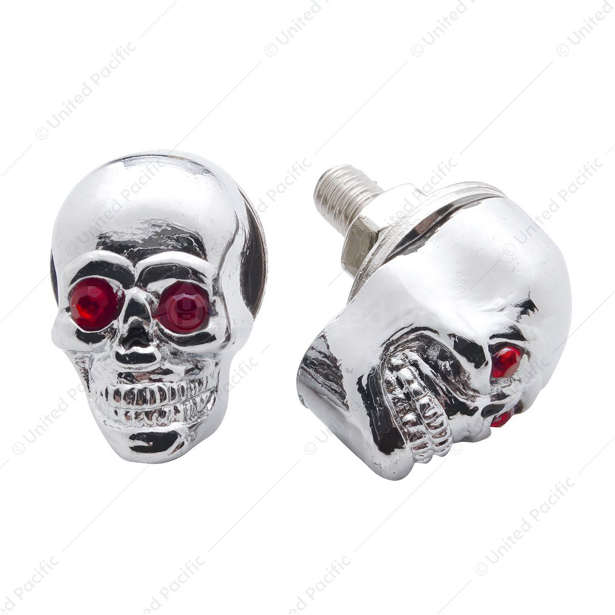 Chrome Skull With Jewel Eyes License Plate Fastener (2-Pack)