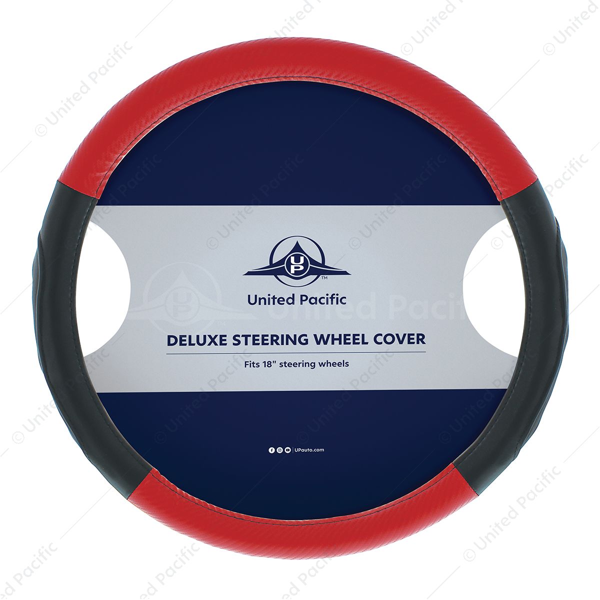 18" Carbon Fiber Pattern Steering Wheel Cover - Red Stitching