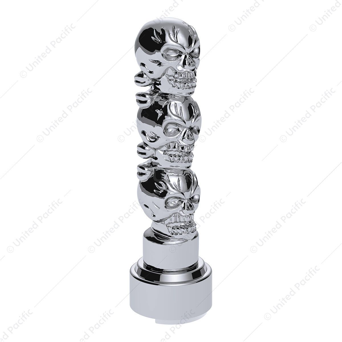 Thread-On 3-Skulls Gearshift Knob With Adapter For Eaton-Fuller 9/10 Speed Shifter-Chrome