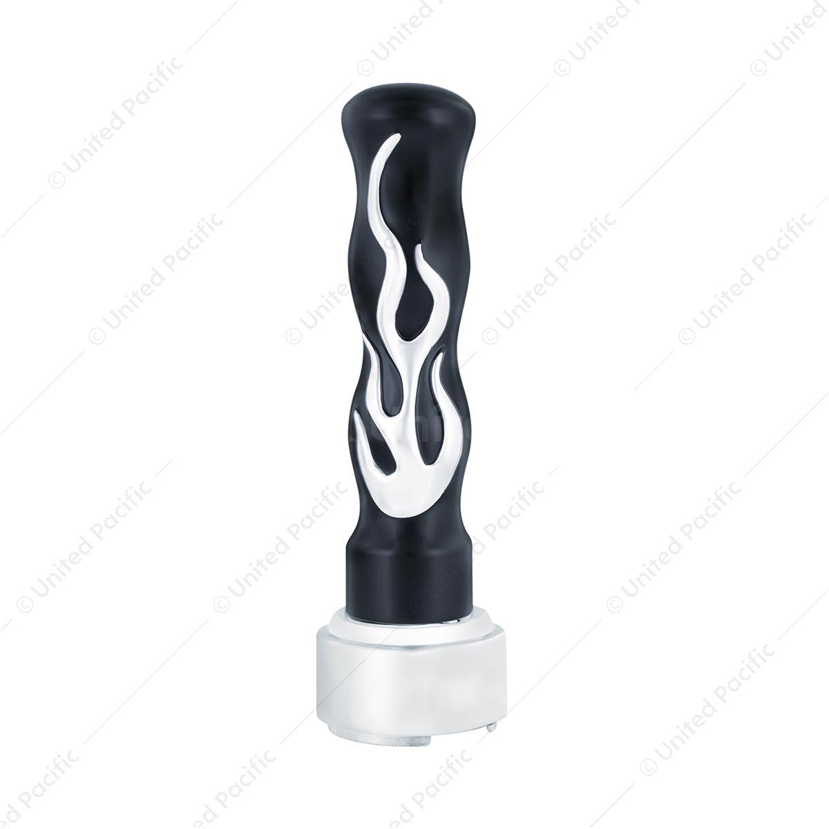 Thread-On Flame Gearshift Knob With Adapter For Eaton Fuller 9/10 Speed - Black With Chrome Flame