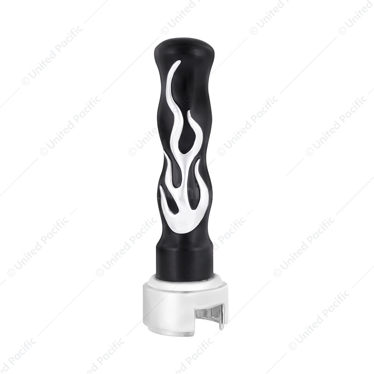 Thread-On Flame Gearshift Knob With Adapter For Eaton Fuller 13/15/18 Speed - Black With Chrome Flam
