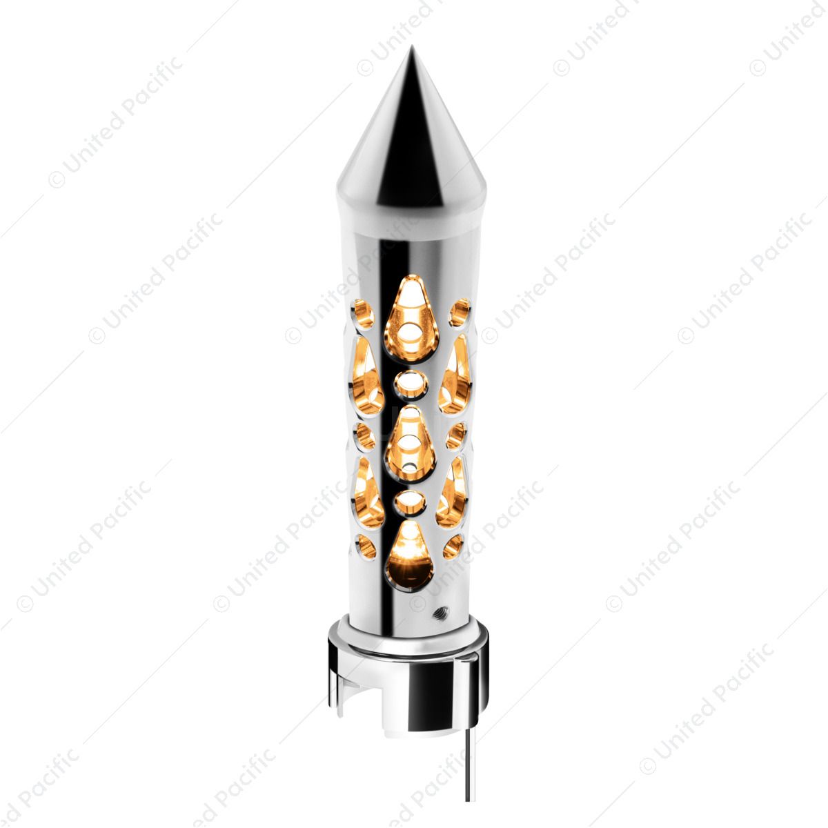 Brooklyn Spike Gearshift Knob With LED 13/15/18 Speed Adapter - Chrome/Amber LED