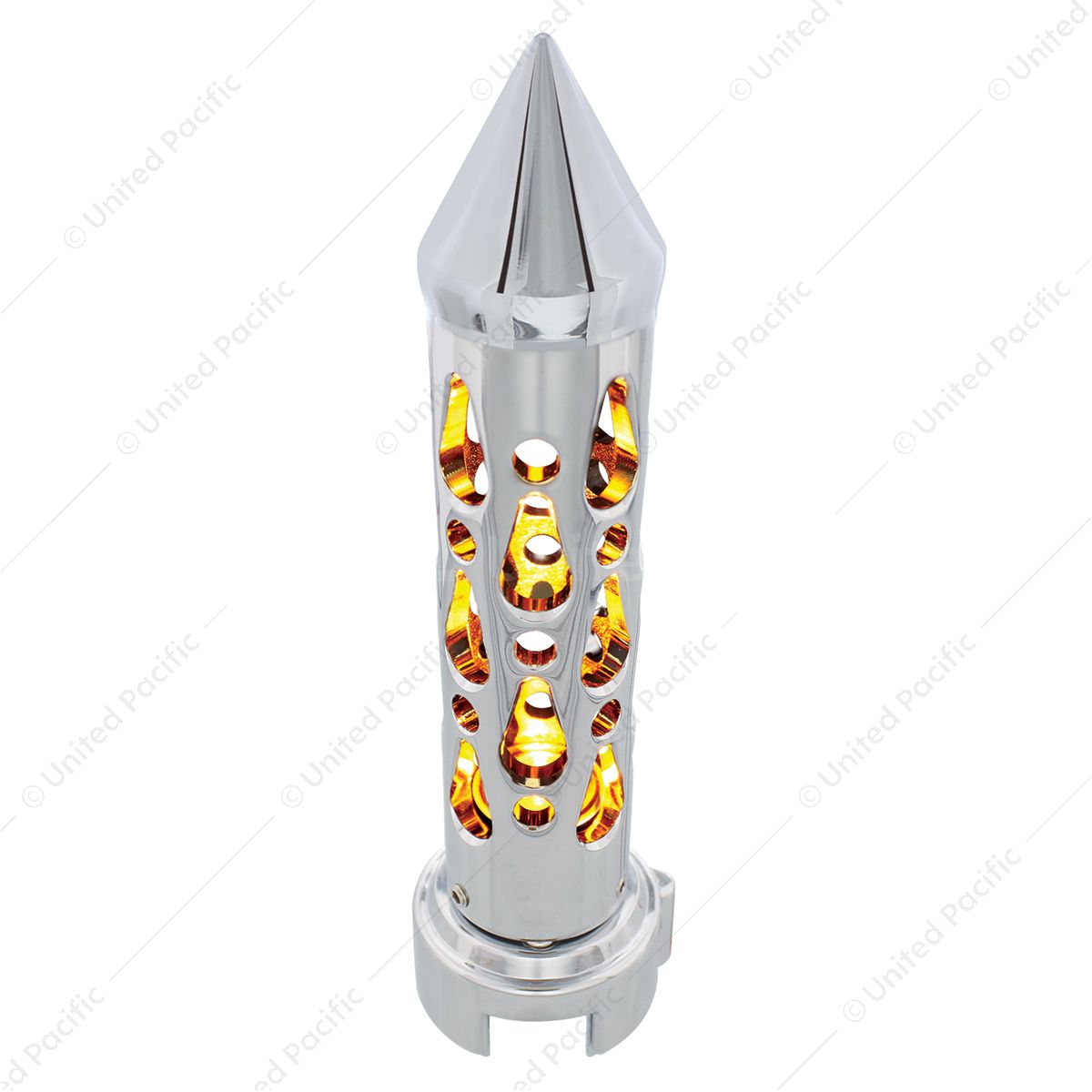 Brooklyn Style Spike Gearshift Knob With LED 13/15/18 Speed Adapter - Chrome/Amber LED