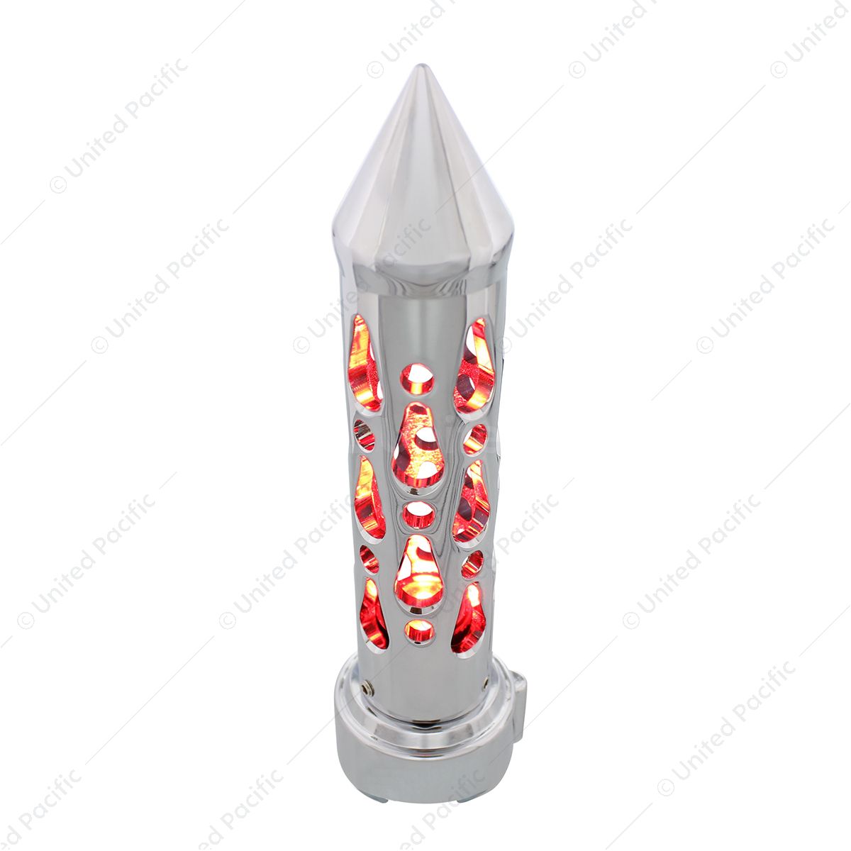 Brooklyn Style Spike Gearshift Knob With LED 9/10 Speed Adapter - Chrome/Red LED