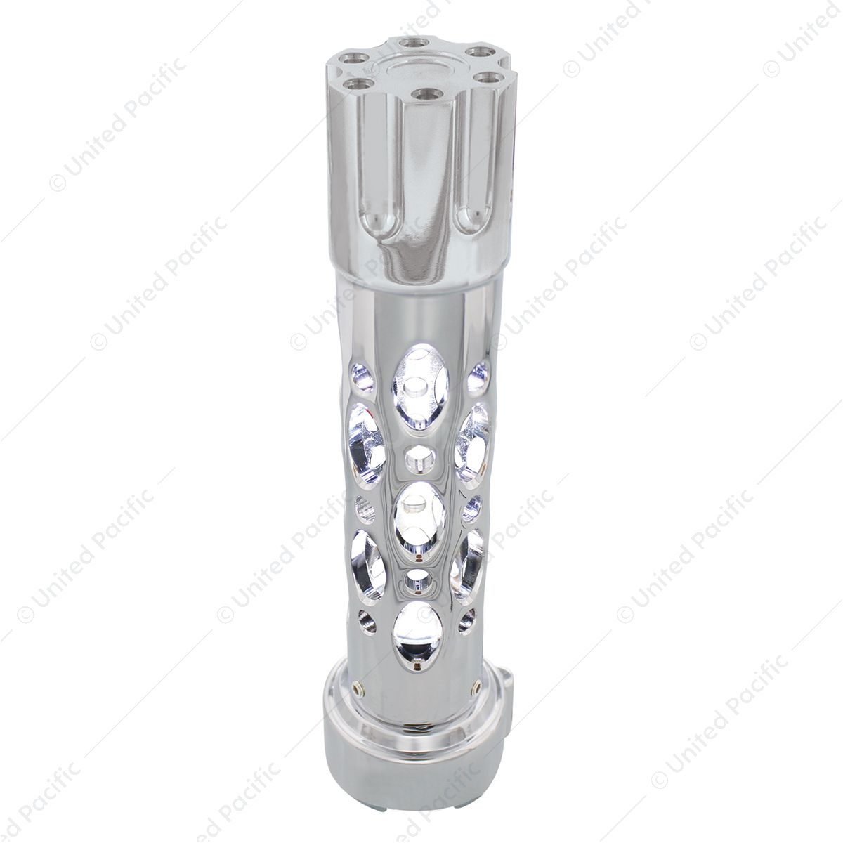Austin Style Gun Cylinder Gearshift Knob With LED 9/10 Speed Adapter - Chrome/White LED