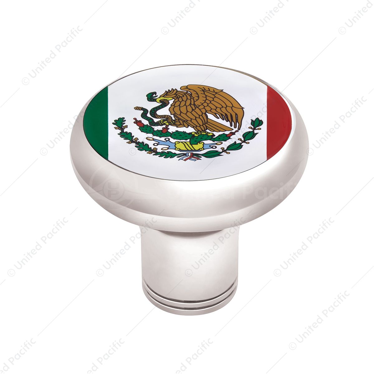 1/2"-13 Thread-On Gearshift Knob With Mexico Flag Sticker - Chrome