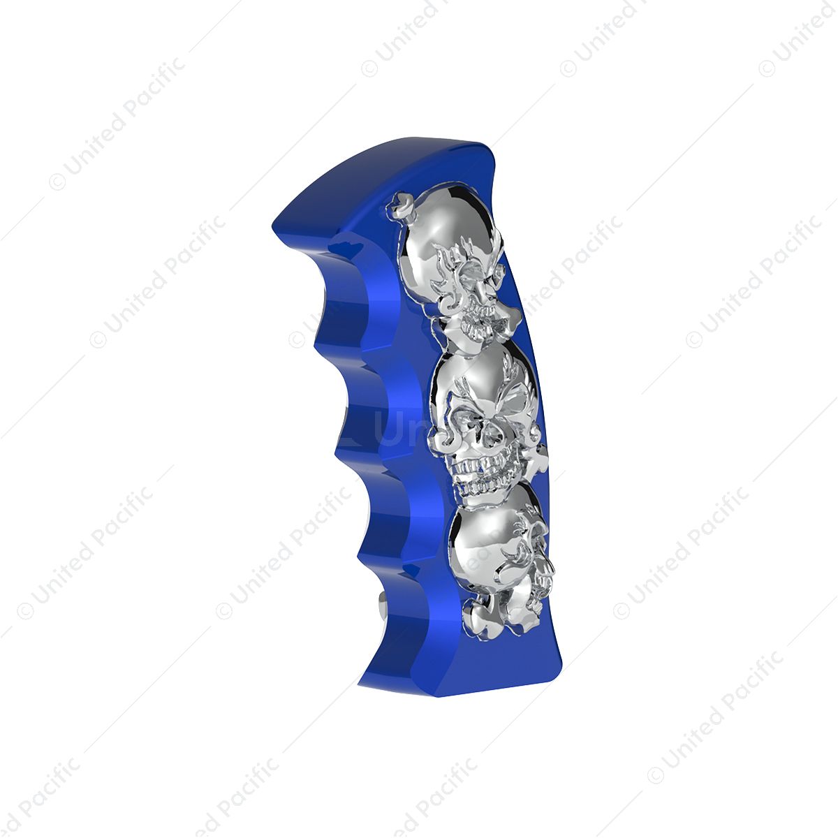 Thread-On Skulls Pistol Grip Gearshift Knob - Indigo Blue With Chrome Skulls
