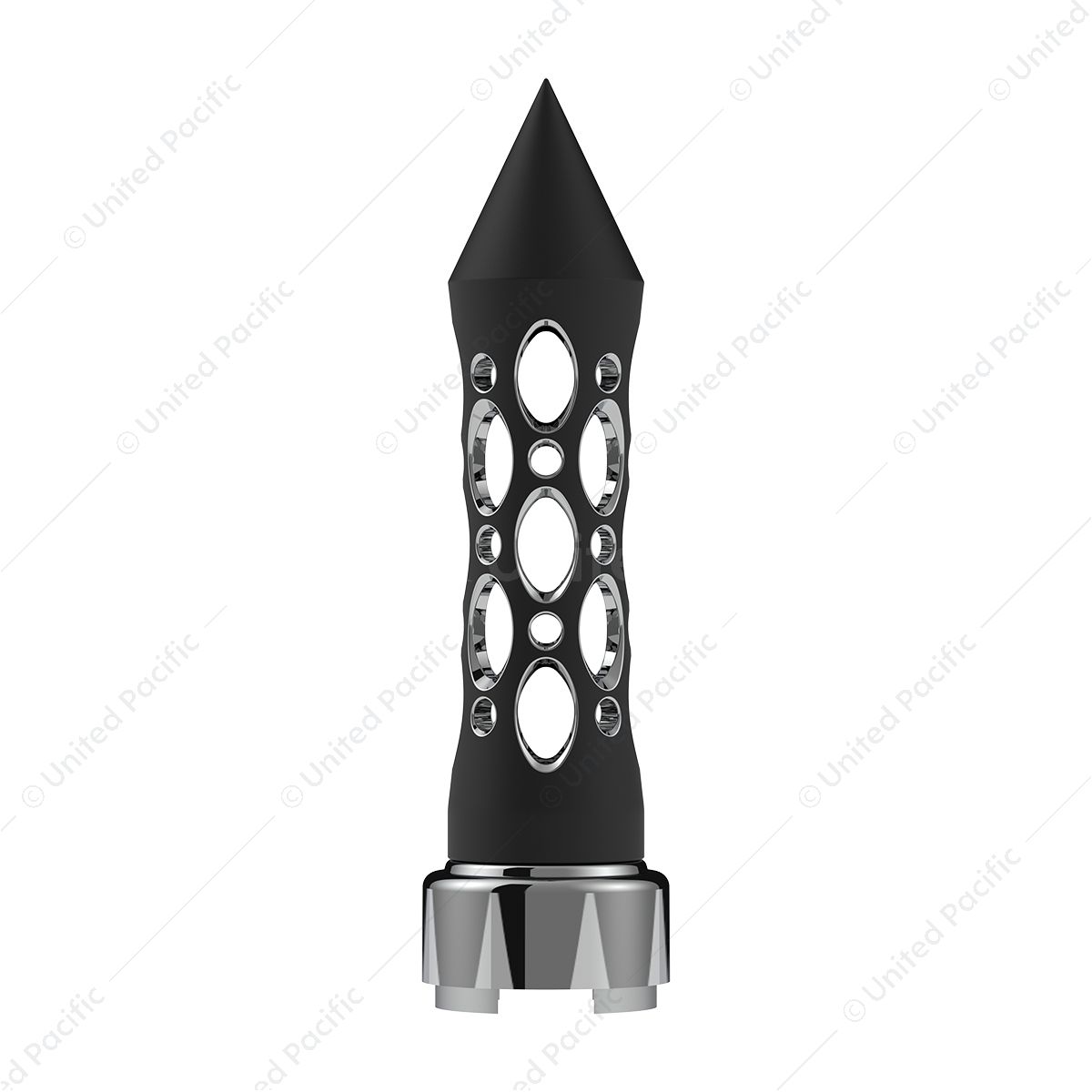 M30X3.5 Thread-On Daytona Style Spike Gearshift Knob With Chrome 9/10 Speed Adapter - Black/Vertical