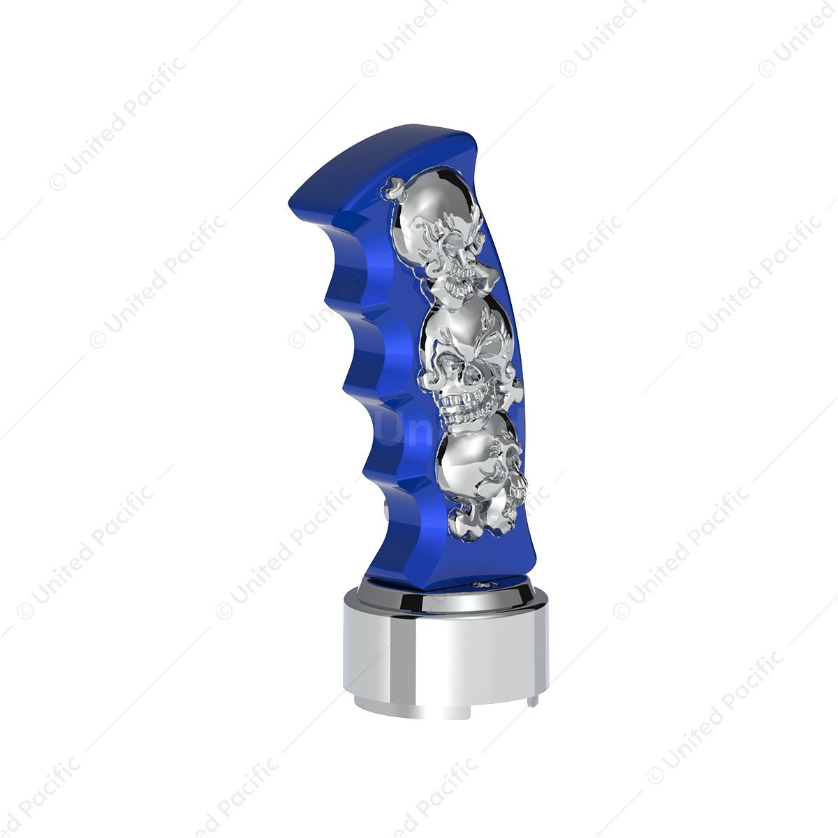 Thread-On Skulls Pistol Grip Gearshift Knob With Chrome 9/10 Speed Adapter - Indigo Blue With Chrome