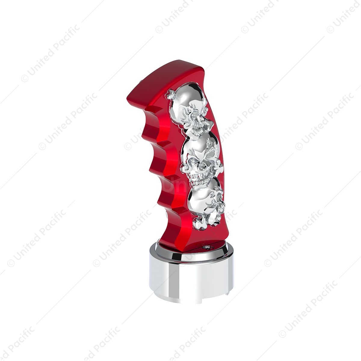 Thread-On Skulls Pistol Grip Gearshift Knob With Chrome 9/10 Speed Adapter - Candy Red With Chrome S