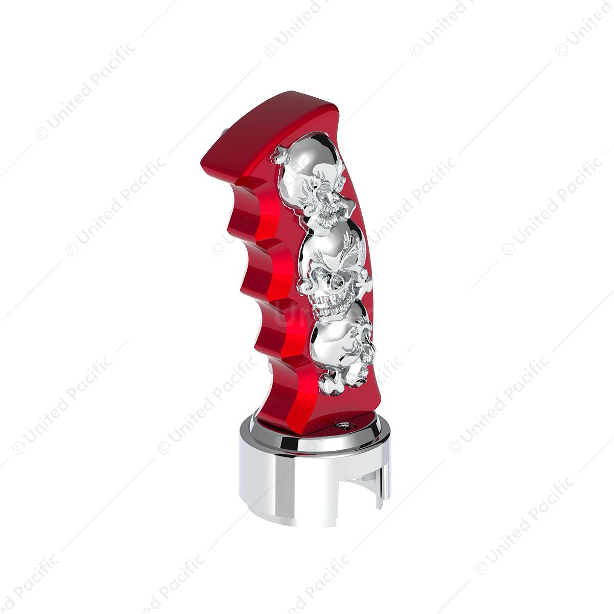 Thread-On Skulls Pistol Grip Gearshift Knob With 13/15/18 Speed Adapter - Candy Red/Chrome