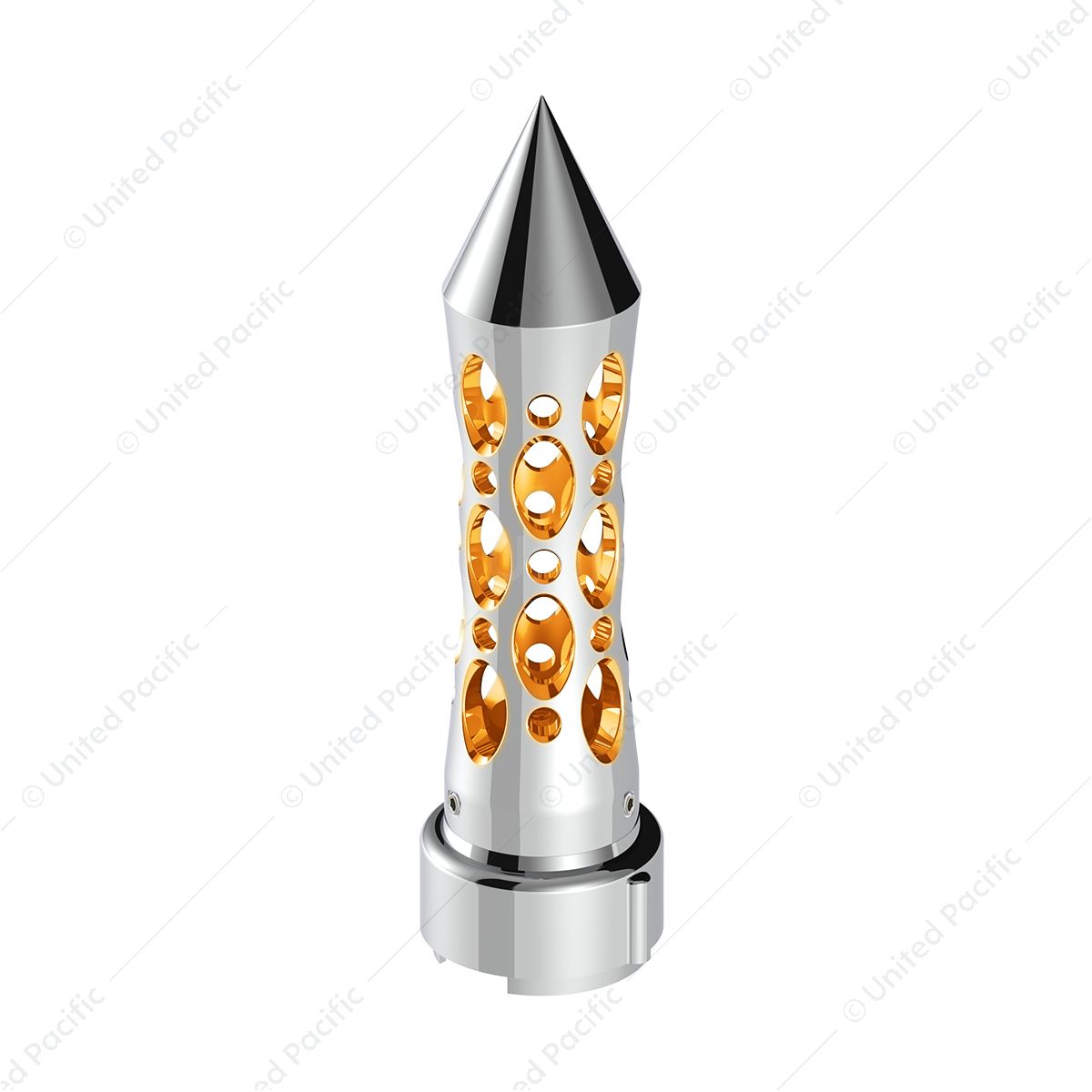 Thread-On Daytona Style Spike Gearshift Knob With LED 9/10 Speed Adapter - Chrome/Amber LED