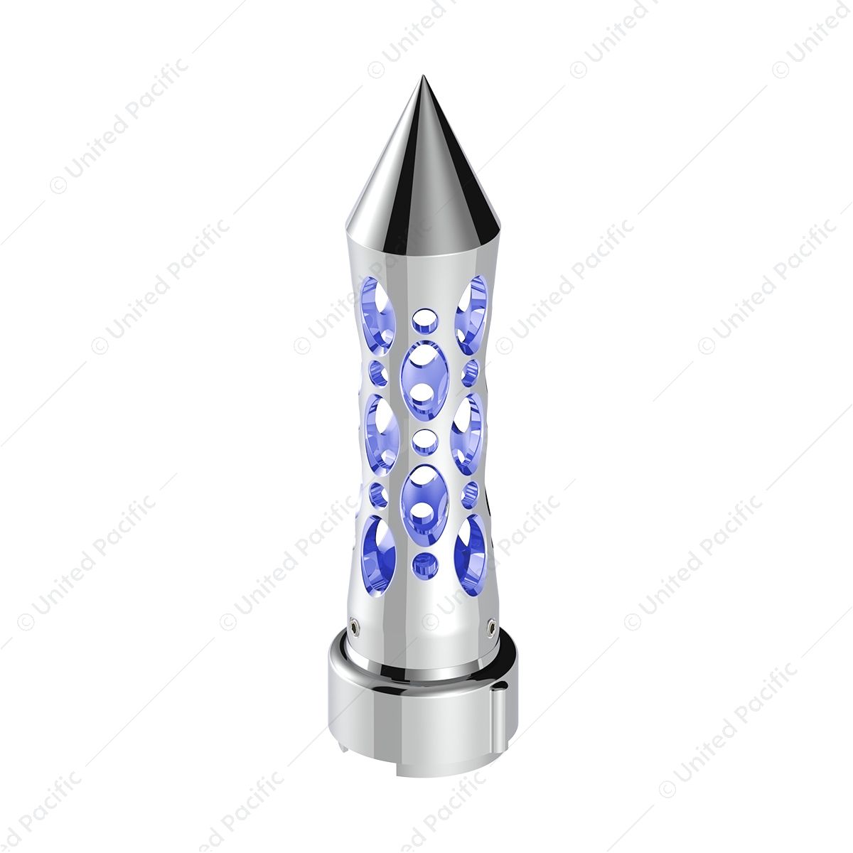Thread-On Daytona Style Spike Gearshift Knob With LED 9/10 Speed Adapter - Chrome/Blue LED