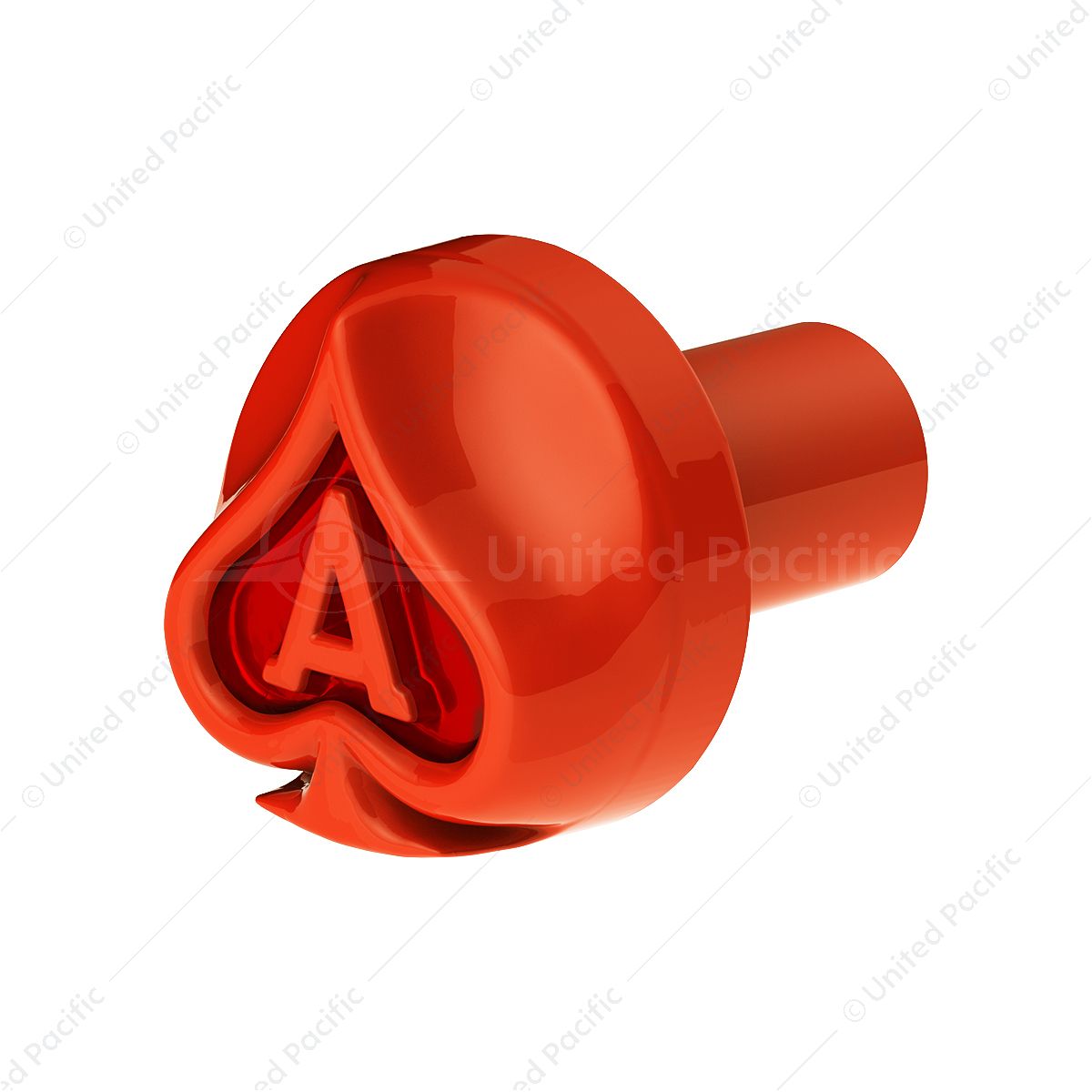 Ace Of Spades Air Valve Knob - Cadmium Orange With Gloss Red Inlay