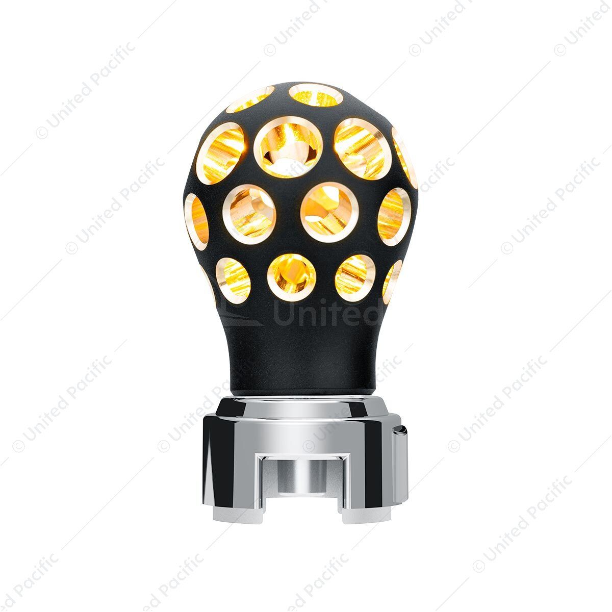 Thread-On Matte Black Phoenix Style Ball Gearshift Knob With LED 13/15/18 Speed Adapter-Amber LED