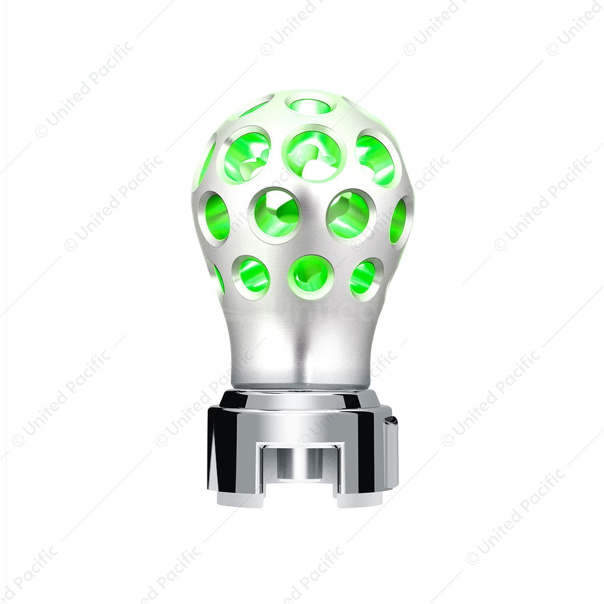 Thread-On Annodized Phoenix Style Ball Gearshift Knob With LED 13/15/18 Speed Adapter-Green LED