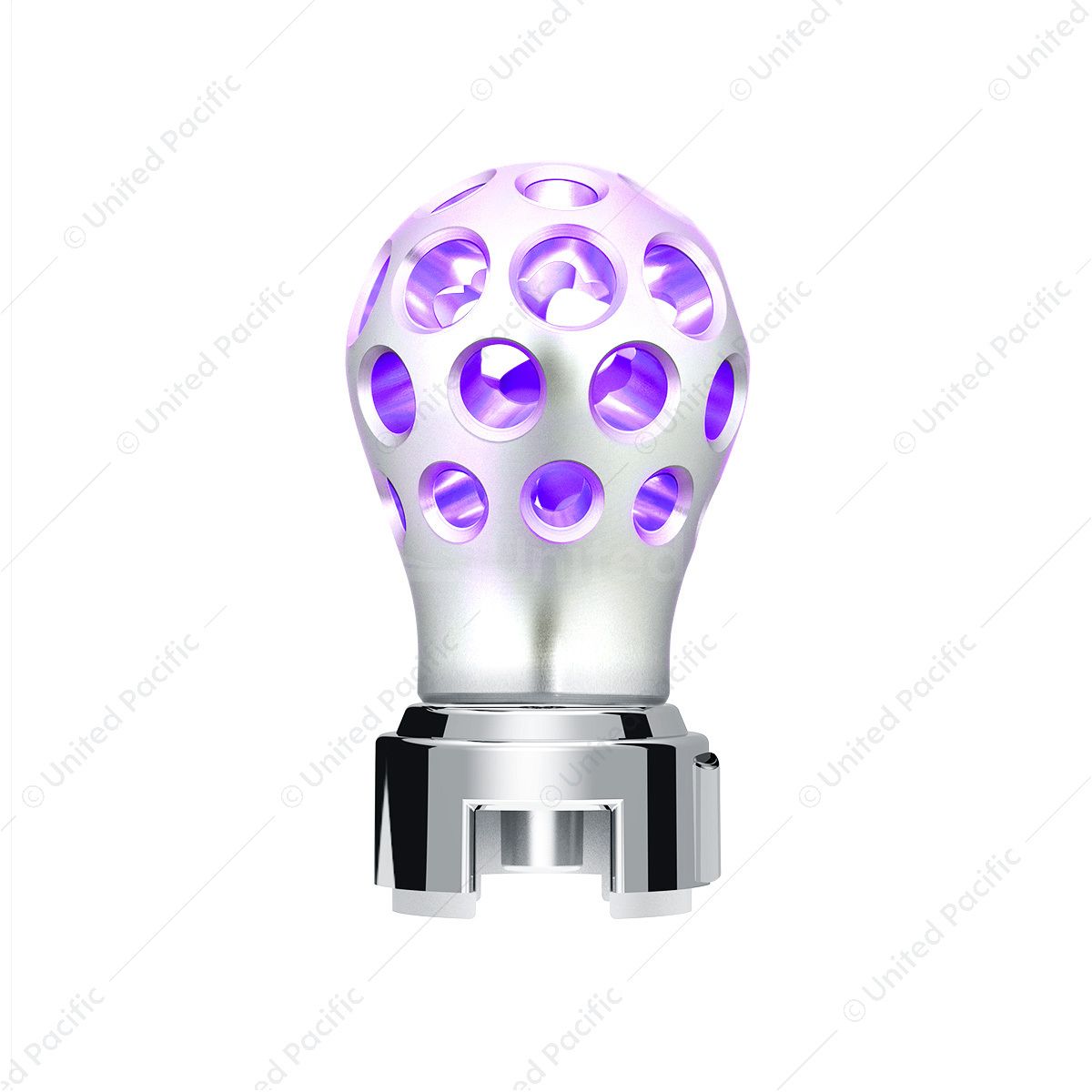 Thread-On Annodized Phoenix Style Ball Gearshift Knob With LED 13/15/18 Speed Adapter-Purple LED