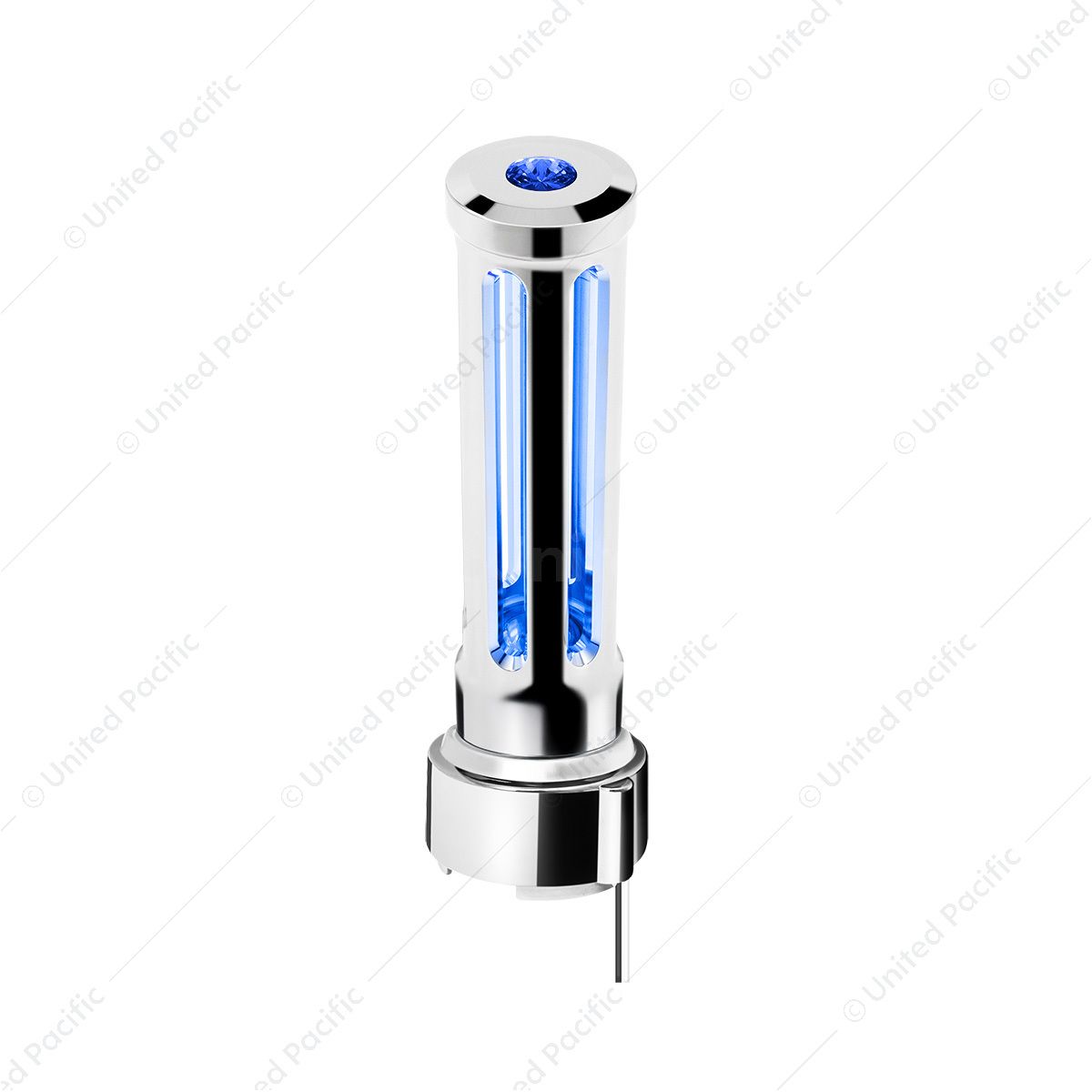 Thread-On Chrome Sonoma Style Gearshift Knob With LED 9/10 Speed Adapter-Blue Crystal/Blue LED