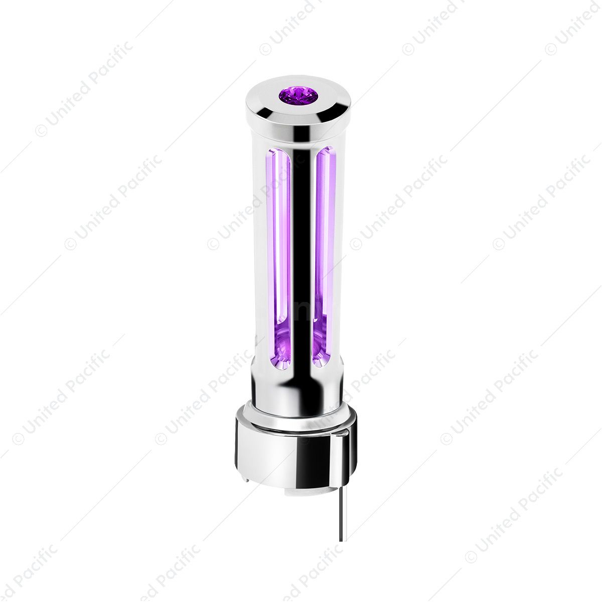 Thread-On Chrome Sonoma Style Gearshift Knob With LED 9/10 Speed Adapter-Purple Crystal/Purple LED