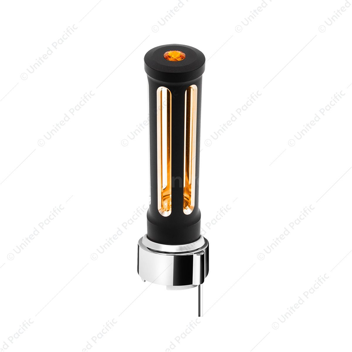 Thread-On Matte Black Sonoma Style Gearshift Knob With LED 9/10 Speed Adapter-Amber Crystal/Amber LE