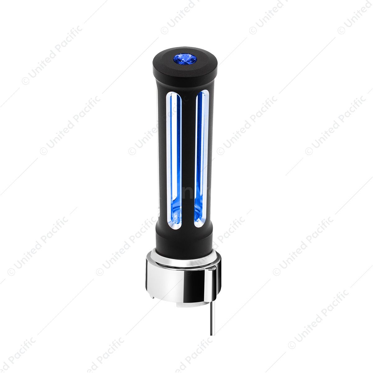 Thread-On Matte Black Sonoma Style Gearshift Knob With LED 9/10 Speed Adapter-Blue Crystal/Blue LED