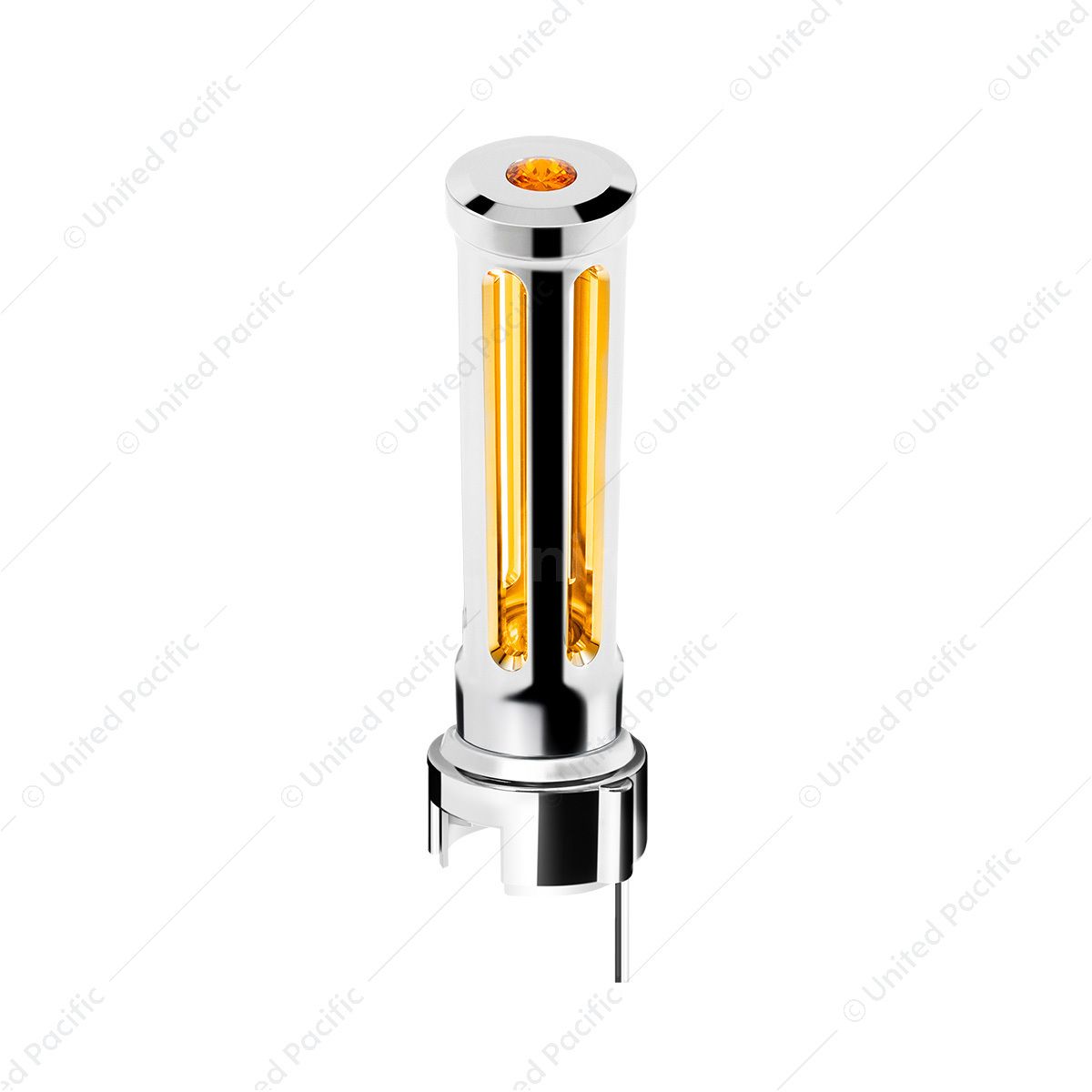 Thread-On Chrome Sonoma Style Gearshift Knob With LED 13/15/18 Speed Adapter-Amber Crystal/Amber LED