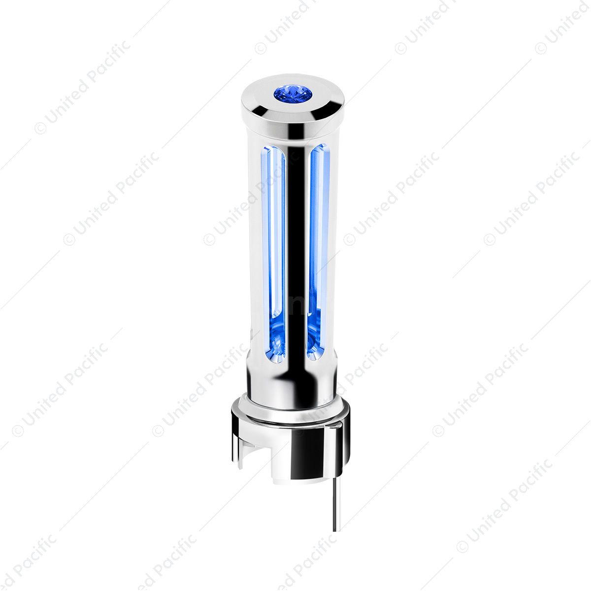 Thread-On Chrome Sonoma Style Gearshift Knob With LED 13/15/18 Speed Adapter-Blue Crystal/Blue LED