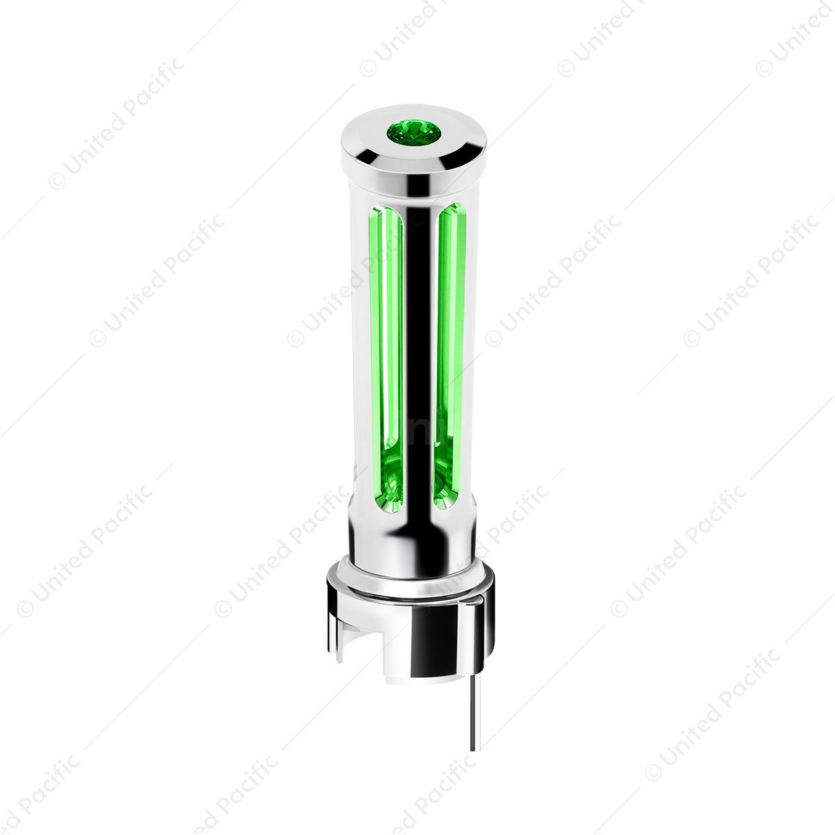 Thread-On Chrome Sonoma Style Gearshift Knob With LED 13/15/18 Speed Adapter-Dark Green Crystal/Gree