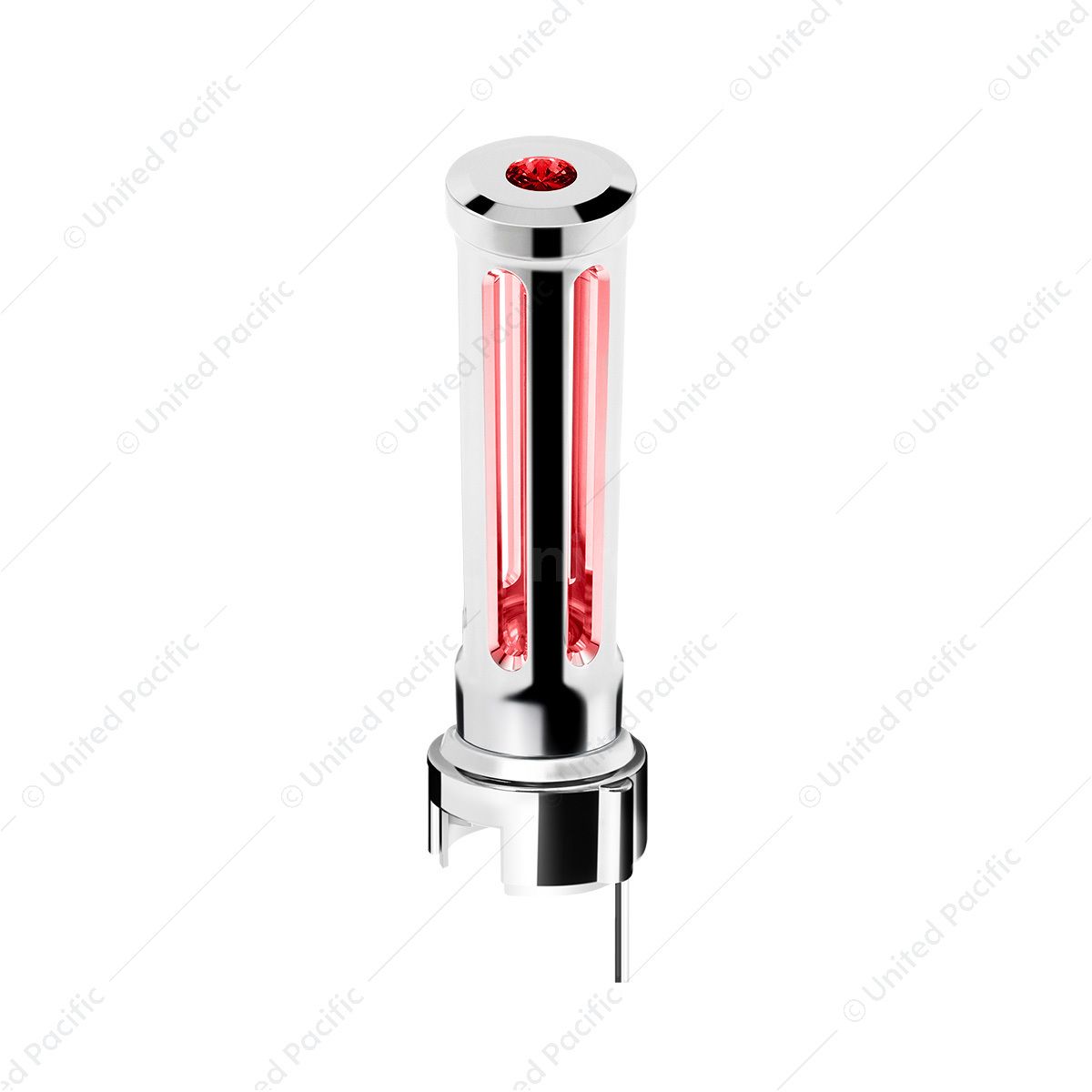 Thread-On Chrome Sonoma Style Gearshift Knob With LED 13/15/18 Speed Adapter-Red Crystal/Red LED