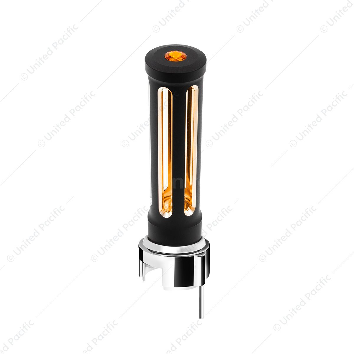 Thread-On Matte Black Sonoma Style Gearshift Knob With LED 13/15/18 Speed Adapter-Amber Crystal/Ambe