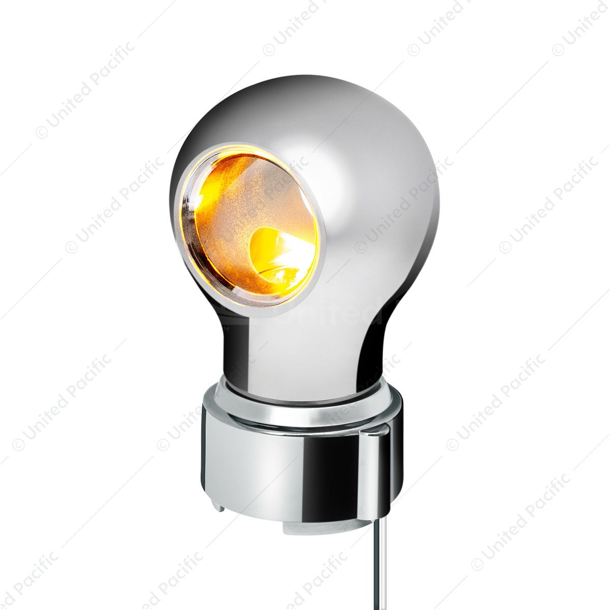 Thread-On Chrome Charlotte Style Gearshift Knob With LED 9/10 Speed Adapter-Amber LED