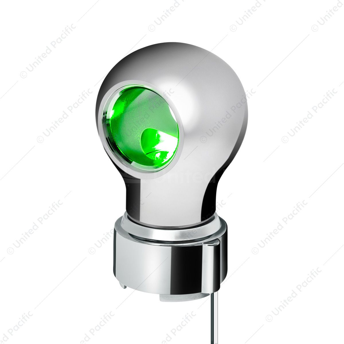 Thread-On Chrome Charlotte Style Gearshift Knob With LED 9/10 Speed Adapter-Green LED