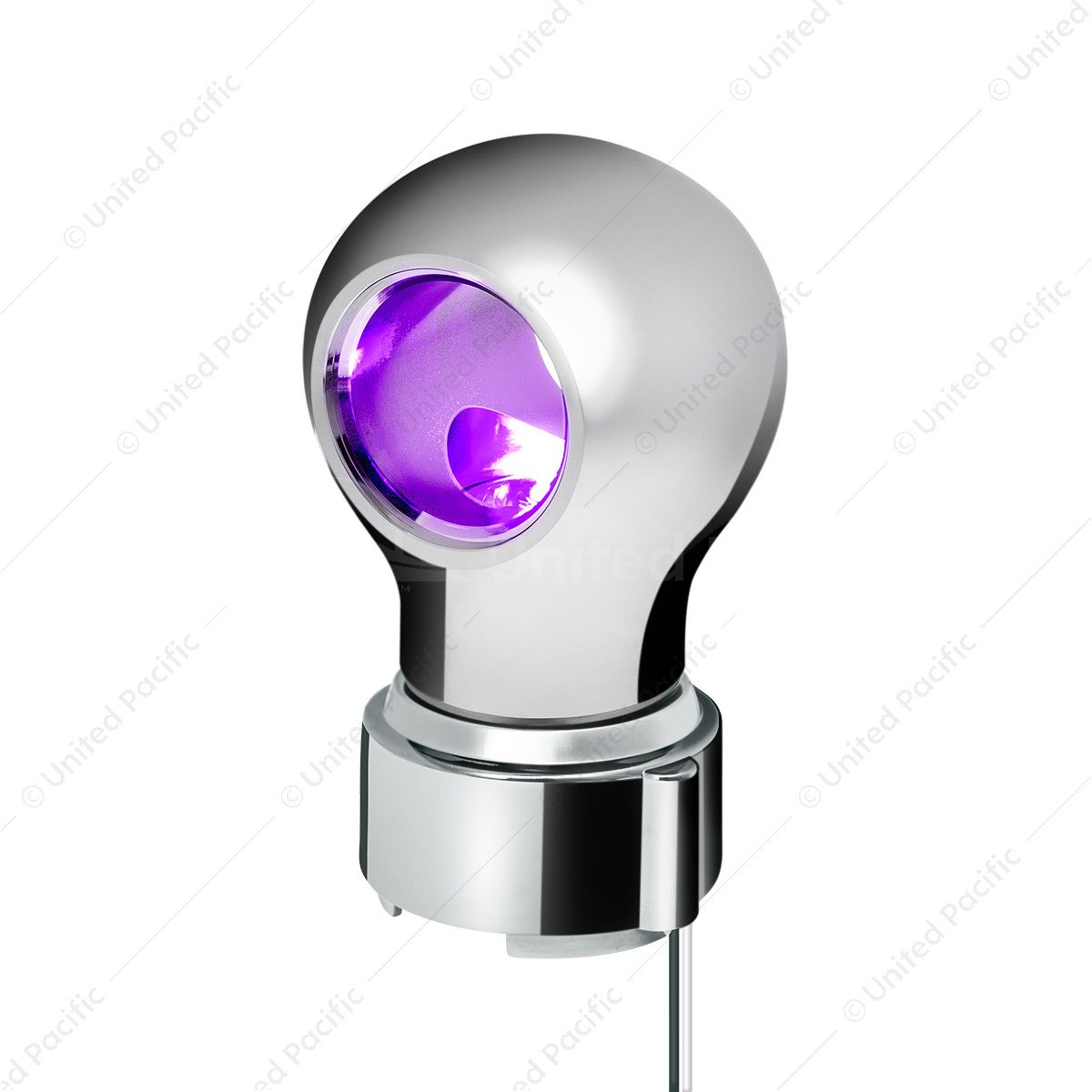 Thread-On Chrome Charlotte Style Gearshift Knob With LED 9/10 Speed Adapter-Purple LED