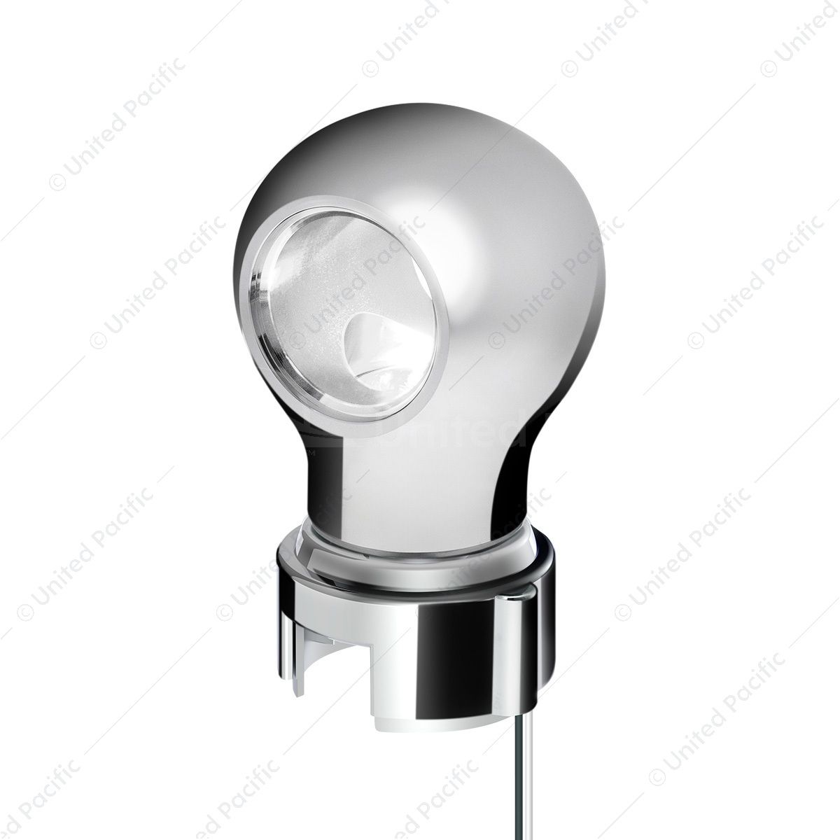 Thread-On Chrome Charlotte Style Gearshift Knob With LED 13/15/18 Speed Adapter-White LED