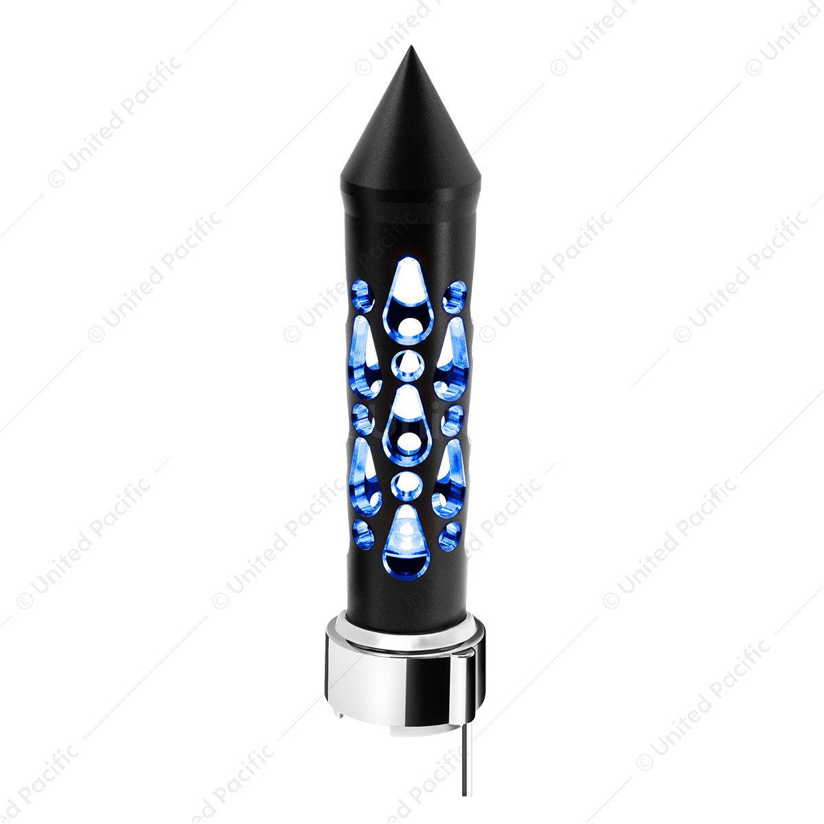 Thread-On Brooklyn Style Spike Gearshift Knob With LED 9/10 Speed Adapter-Matte Black/Blue LED