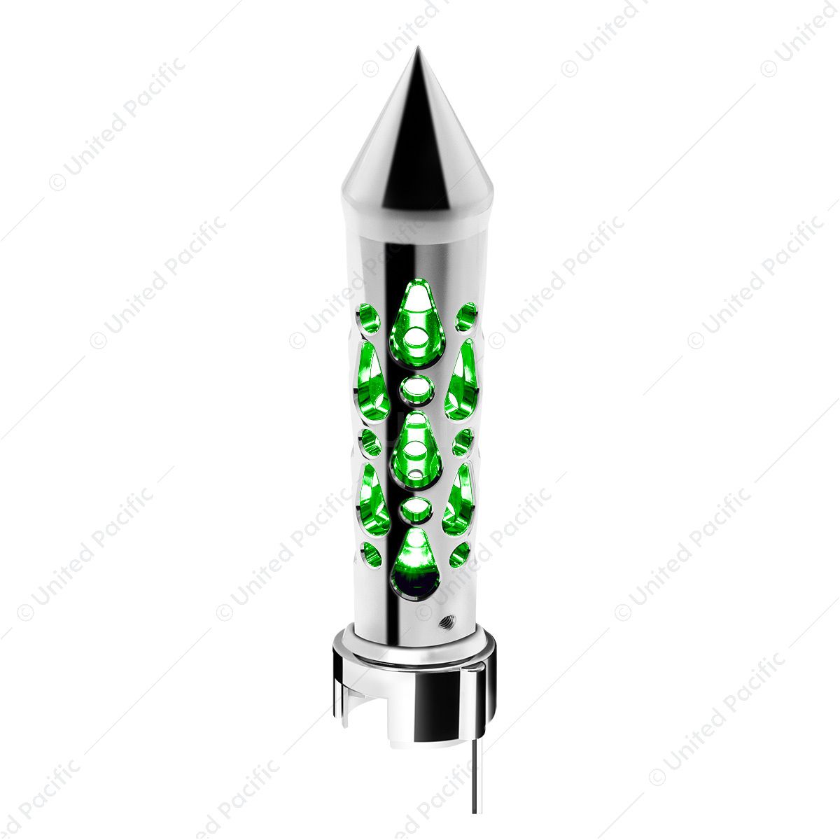 Brooklyn Style Spike Gearshift Knob With LED 13/15/18 Speed Adapter - Chrome/Green LED