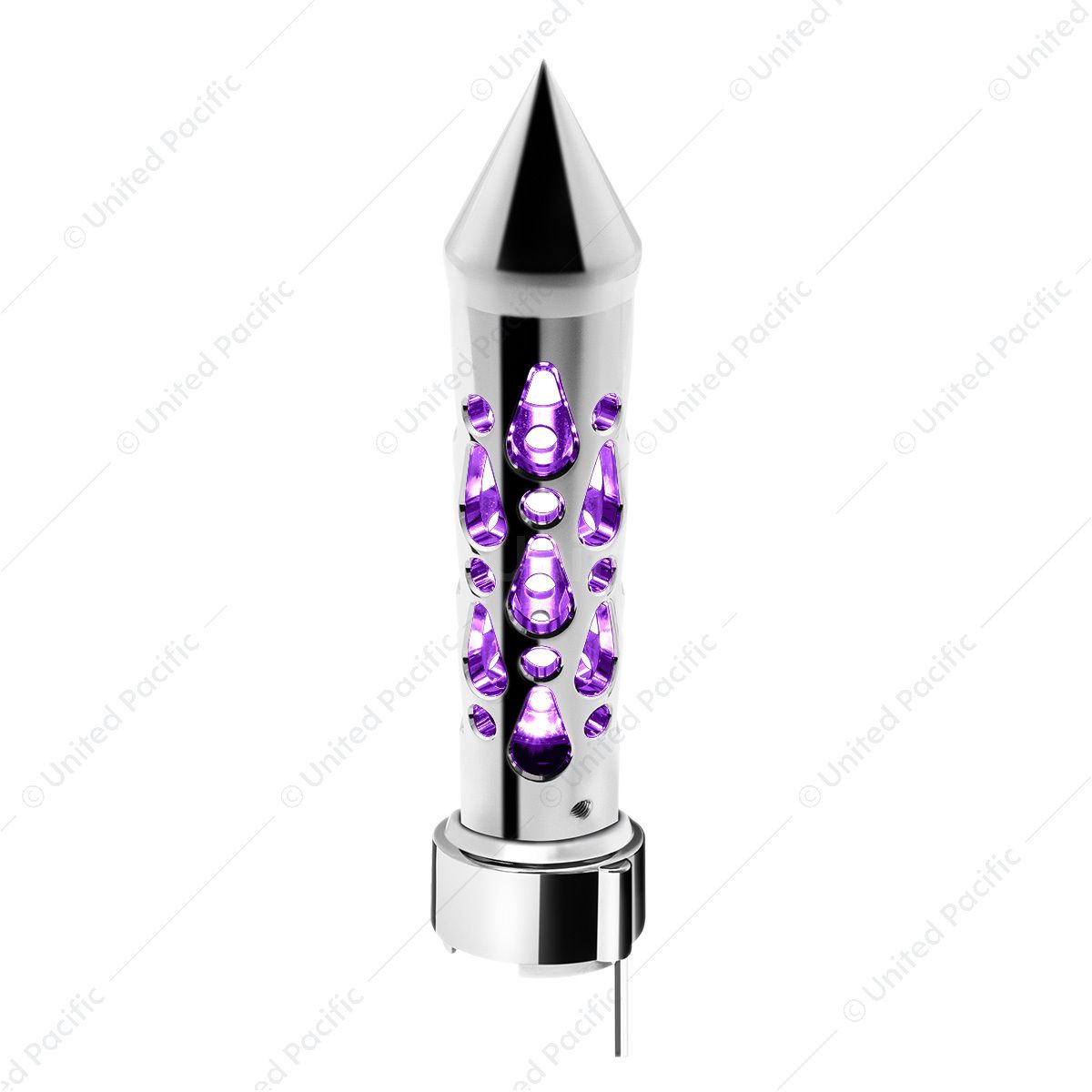 Brooklyn Style Spike Gearshift Knob With LED 9/10 Speed Adapter - Chrome/Purple LED
