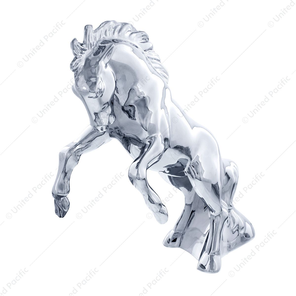 Die-Cast Fighting Stallion Hood Ornament - Chrome