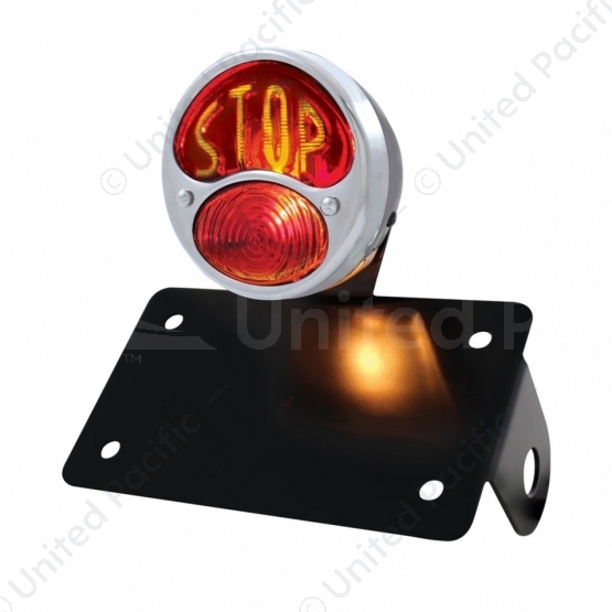 SS & Black Housing 1928 Ford STOP style Tail Light Assembly With Horizontal Mounting Bracket For Mot