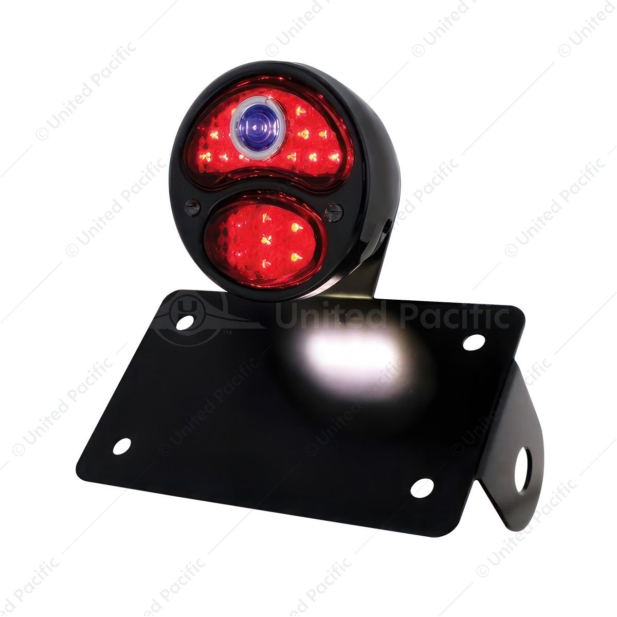 Black 1928 DUO Lamp & Blue Dot Style LED Tail Light Assembly With Horizontal Mounting Bracket For Mo