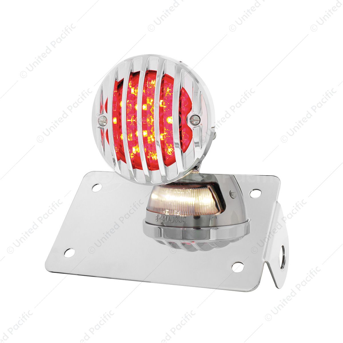 Motorcycle LED "Bobber" Style Horizontal Tail Light With Chrome Grille Bezel-Red Lens