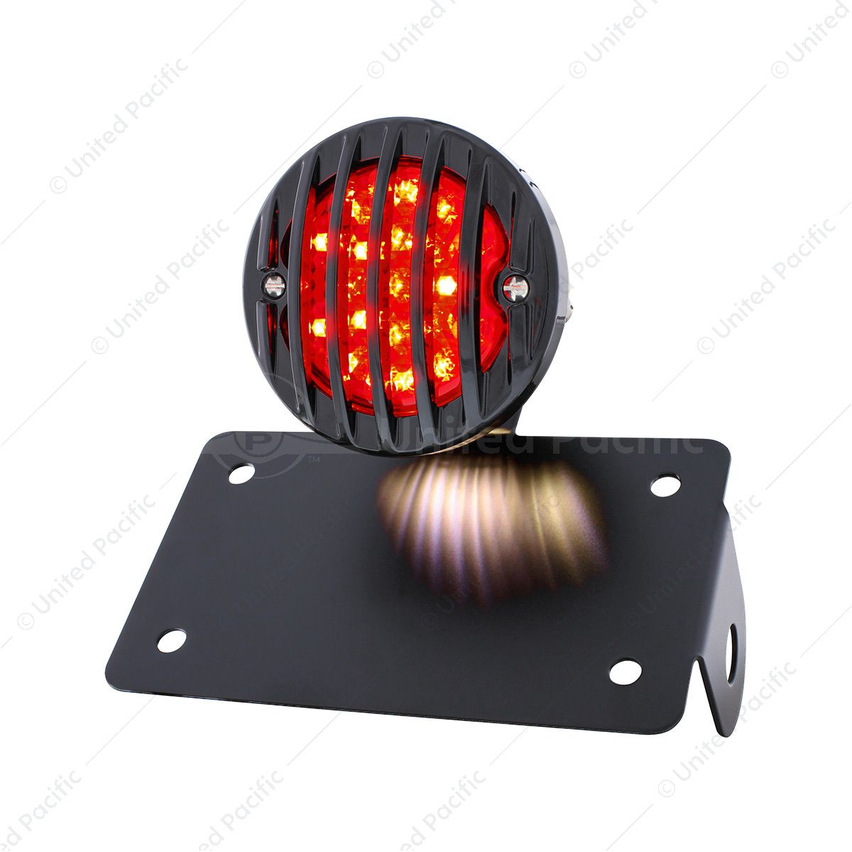 Motorcycle LED "Bobber" Style Horizontal Tail Light With Black Grille Bezel-Smoke Lens