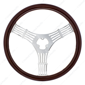 18" 3-Spoke Stamped Steel Steering Wheel With Wood Grip - Banjo
