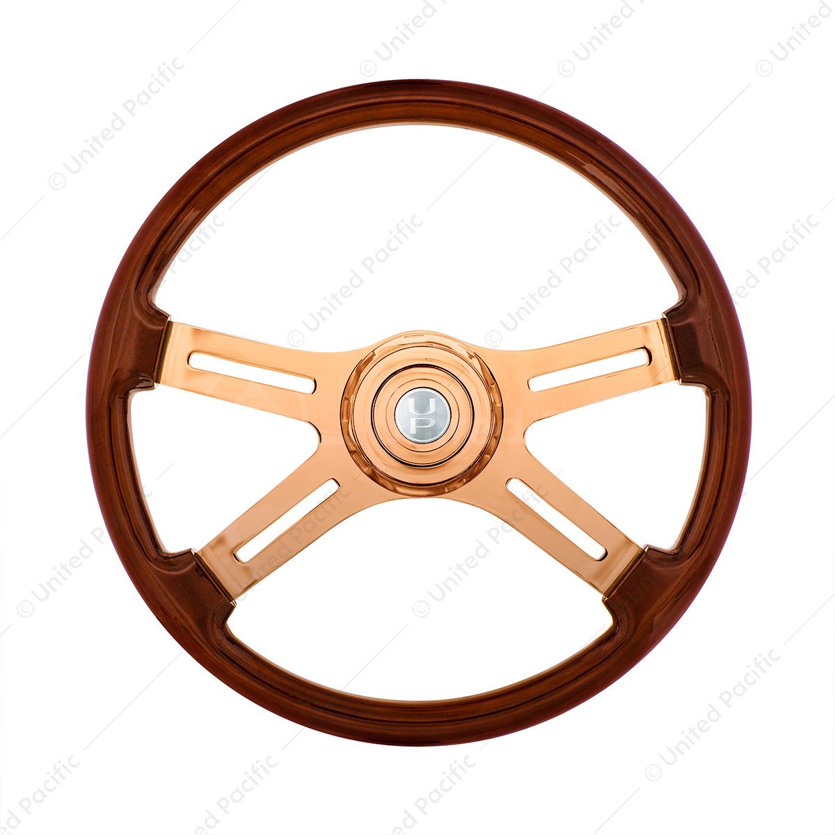18" Rose Gold 4 Spoke Steering Wheel With Horn Button & Bezel-Wood Grain
