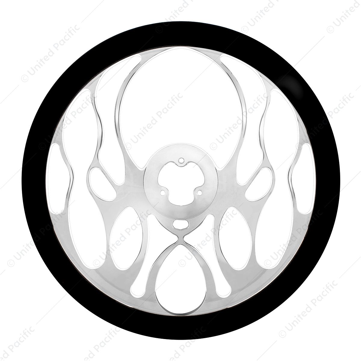 18" Chrome Aluminum "Blaze" Style Steering Wheel With Black Leather Rim