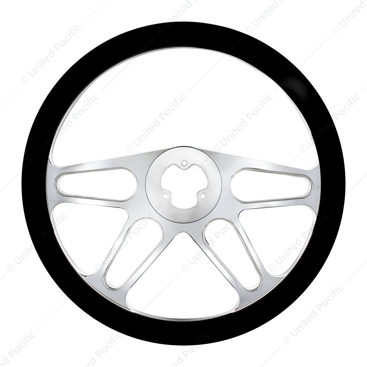 18" Chrome Aluminum "4-Spoke" Style Steering Wheel With Black Leather Rim