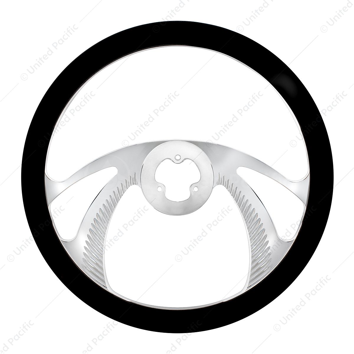 18" Chrome Aluminum "Scorpion" Style Steering Wheel With Black Leather Rim