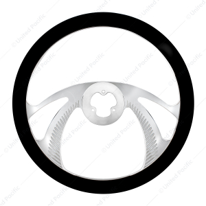 18" Chrome Aluminum "Scorpion" Style Steering Wheel With Black Leather Rim