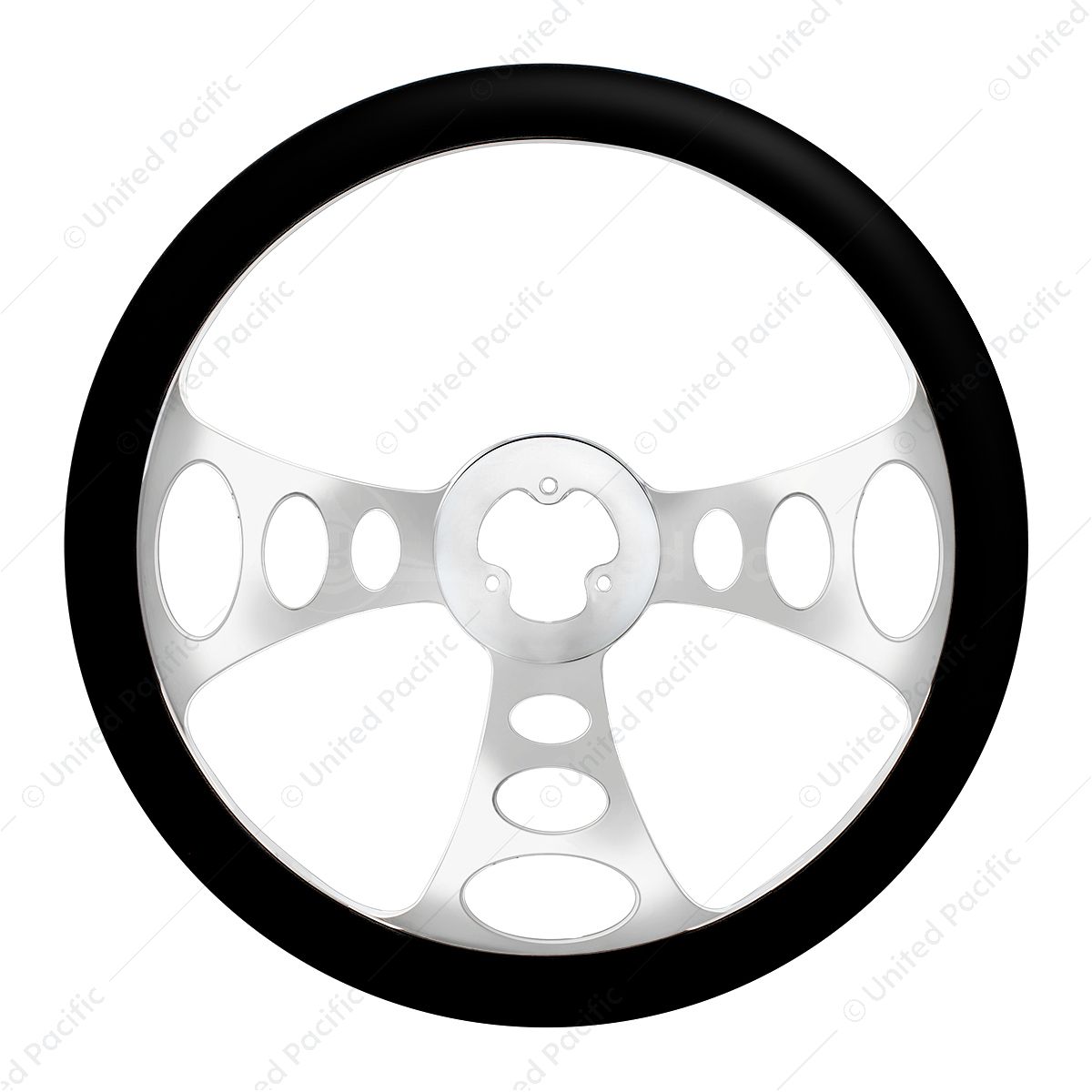 18" Chrome Aluminum "Chopper" Style Steering Wheel With Black Leather Rim